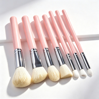 Ensemble de 7 pinceaux de maquillage de voyage avec sac, manche en bois, tube en aluminium, poils en nylon, pour fond de teint, anticernes, fard à paupières, blush