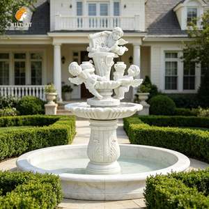 Fontaine d'eau en marbre blanc MILY avec ange bébé pour la décoration de jardin extérieur - Product Image 1