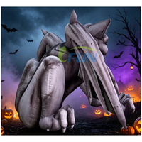Décoration d'Halloween effrayante : Grand ballon gonflable monstre gargoyle en pierre grise, chauve-souris vampire pour exposition maison hantée