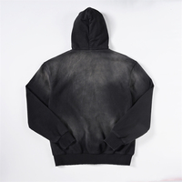 Sweat à capuche court vintage de haute qualité pour homme, noir, en tissu éponge, effet vieilli, broderie éponge, délavé à l'acide, effet soleil, zippé