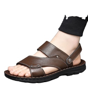 Sandalias de Hombre con Estampado de Leopardo, Antideslizantes, de Cuero, con Punta Abierta, Casuales, de Verano, con Suela de Goma, Resistentes a Impactos, Cómodas para Caminar - Product Image 1