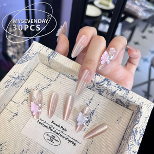 Venta caliente usable Ojo de Gato de gama alta mariposa perla diamantes de imitación puntas hechas a mano pegatinas de uñas falsas personalizables - Product Image 1