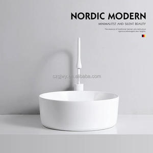 Lavabo rond en céramique moderne pour salle de bain, à poser sur comptoir - Product Image 5
