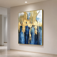 Art mural abstrait bleu or, imprimé, texturé, blocs de couleur, pour salon, bureau, hôtel, intérieurs contemporains