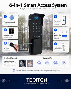 Serrure de porte intelligente Tediton, Cerradura Inteligente Digital Matter, reconnaissance faciale 3D, empreinte digitale, Tuya WiFi, pour extérieur, portail <span class=keywords><strong>en</strong></span> fer, OEM - Product Image 2