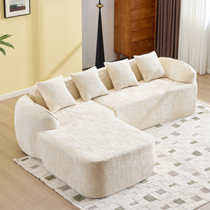Beige Chenille Three Seat L-Shaped Reclining Sofa with High-Elastic <b>Sponge</b> Comfort for Modern Living Rooms and Malls - Product Image 6