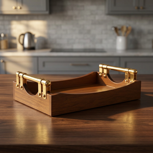 Plateau de service en bois moderne et luxueux pour cuisine, avec poignées dorées, portable, compatible lave-vaisselle et durable - Product Image 3