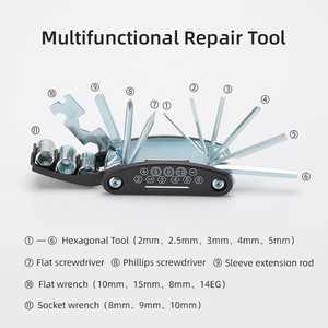 Kit de herramientas de reparación de bicicletas Yueli con bomba, parches para neumáticos y multiherramienta para mantenimiento de bicicletas de carretera y montaña - Product Image 4