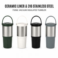 Gobelet isotherme Kingze en acier inoxydable 316 avec revêtement céramique, 750 ml, double paroi, avec poignée, logo personnalisé