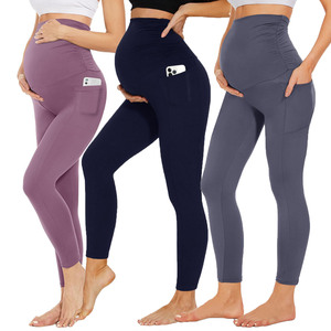Taille haute ventre Compression minceur vêtements <span class=keywords><strong>de</strong></span> maternité collants solides Leggings <span class=keywords><strong>de</strong></span> Yoga <span class=keywords><strong>enceinte</strong></span> avec poches - Product Image 1