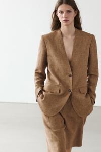 Blazer para Mujer Color Camel, Chaqueta de Lana y Viscosa con Cuello en V y un Solo Botón, Estilo Entallado para Oficina y Uso Diario - Product Image 3