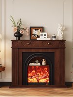 Meuble décoratif d'entrée en bois d'hévéa, style français vintage, avec cheminée intégrée à flamme simulée, télécommandée et étagère de rangement