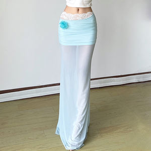 Falda Sirena de Cintura Alta para Mujer - Maxi con Apliques Florales 3D, Paneles de Malla Transparente, Transpirable, de Secado Rápido y Ecológica - Product Image 4