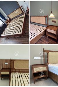 <span class=keywords><strong>Letto</strong></span> in Legno Massello Stile Wabi-Sabi con Testiera in Rattan Naturale, Misura King/Queen, per Camera da <span class=keywords><strong>Letto</strong></span> e Arredamento Homestay - Product Image 5