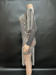 Novance vestidos De lujo para mujer 2023 minifalda negra lentejuelas diamantes De imitación borla de talla grande Vestido De Mujer Vestido De <span class=keywords><strong>Manga</strong></span> Larga - Product Image 2