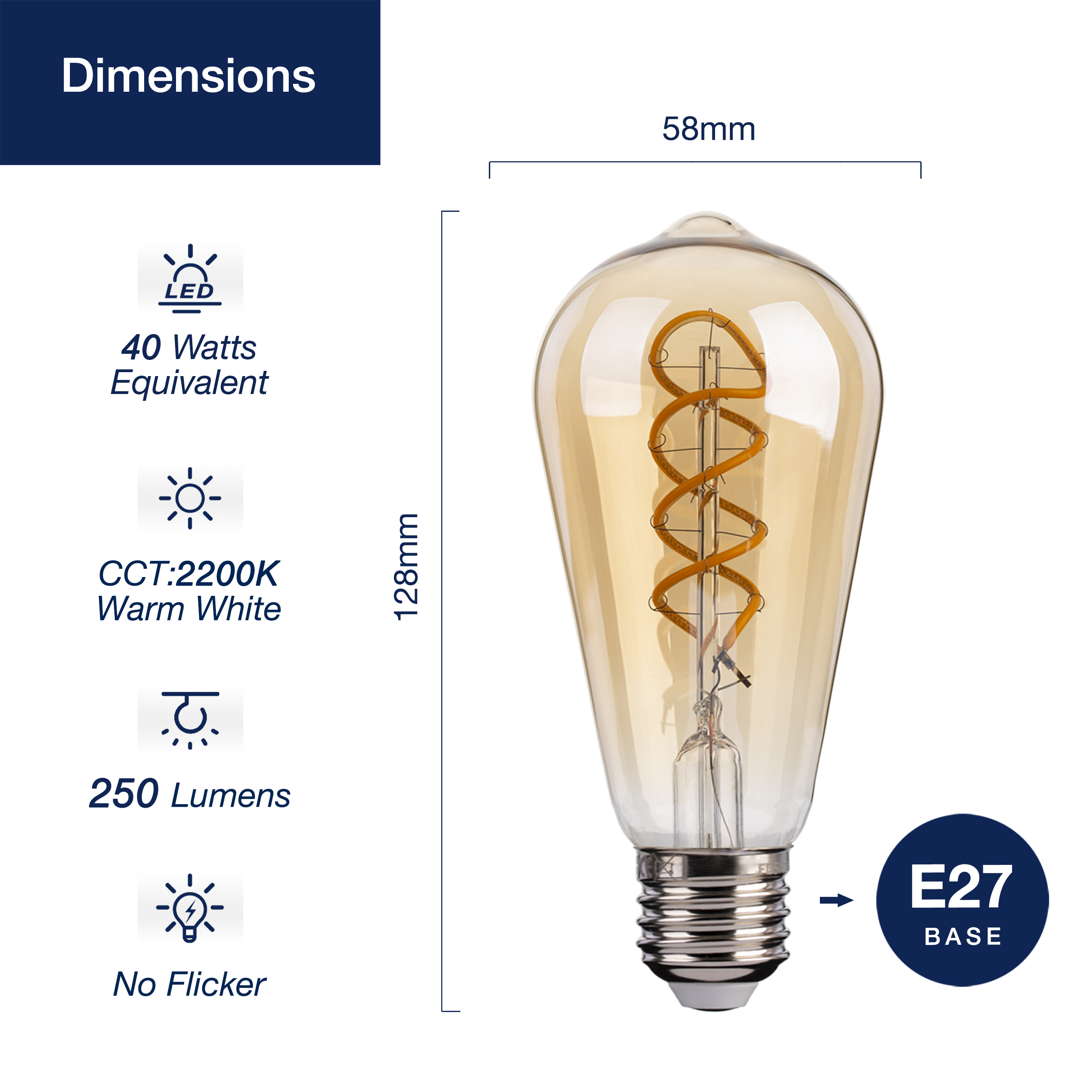 AC230V ST58 E27 Non-dimmable