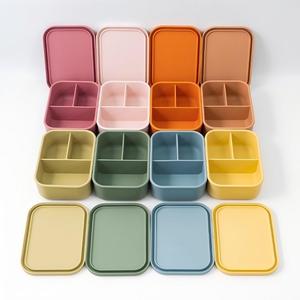 Fiambrera <span class=keywords><strong>Bento</strong></span> de silicona de grado alimenticio divisoria de tres rejillas de alta capacidad con tapa contenedor de almacenamiento de alimentos calentable sin BPA - Product Image 1