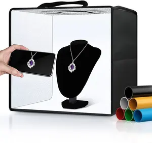 Nouveau design 30cm photographie Led anneau Lightbox Photo Studio tente de prise de vue boîte noire 6 décors de couleur PVC pour Studio de photographie