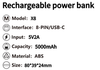 Électronique grand public Gadgets intelligents 2026 Mini Power Bank portable 5000 mAh Type-C Batterie au lithium 21700 Sortie 10W Universel 8 broches
