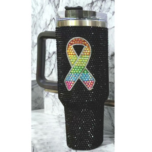Vasos <span class=keywords><strong>de</strong></span> Acero Inoxidable <span class=keywords><strong>de</strong></span> 40 oz con Lazo <span class=keywords><strong>de</strong></span> Diamantes <span class=keywords><strong>de</strong></span> Imitación Negros, Vasos Decorados con Lazo para la Lucha Contra el Cáncer <span class=keywords><strong>de</strong></span> <span class=keywords><strong>Mama</strong></span> - Product Image 2