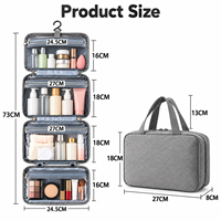Trousse de Toilette de Voyage Suspendue, Pochette à Maquillage 4 Compartiments avec Crochet Métallique Pivotant, pour Salle de Bain, Douche, Gym, Quotidien, Taille Personnalisée, Vente en Gros, OEM