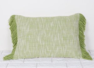 PINKCITY(IHC) Green Striped Printed Chembrey Natural TNT Cotton Fringes Zipper Closure <b>Decorative</b> <b>Pillow</b> Case for Kids 8-12 Home - Product Image 3