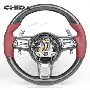 Volante <span class=keywords><strong>Clásico</strong></span> de Fibra de Carbono Rojo Compatible con Porsches Panamera Cayenne Macan 718 911 Caycan 918 Taycan - Product Image 2