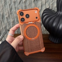 Étui magnétique en aluminium sans cadre personnalisé pour iPhone 17 16 Pro Max avec protection à 360° °   Support de protection en bois de noyer pour panneau arrière
