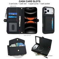Casing Dompet Magnetik Lepas Pasang untuk iPhone 17 Pro Max, Tali Selempang Pergelangan Tangan, Kantong Resleting, Kulit, Tali Bahu, Tas Selempang