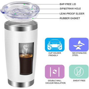 แก้วกาแฟสแตนเลสแบบกำหนดเอง ขนาด 20 ออนซ์ ผนังสองชั้นสุญญากาศ เก็บอุณหภูมิ พร้อมสลักโลโก้ด้วยเลเซอร์ ปลอดสาร BPA - Product Image 2