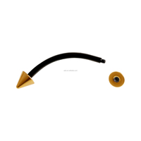 Barre de piercing punk en acier inoxydable noir avec embout conique doré pour nombril, accessoires corporels, anneaux de sourcil