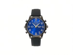 Orologio da uomo in acciaio inossidabile con cronografo, cinturino in pelle, cassa rotonda, quadrante blu - Product Image 1