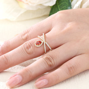 China Direct Factory Luxury 18K Real Yellow Gold Diamond Red Sapphire Jewelry Anillo de compromiso Exquisito para mujer para todos los momentos - Product Image 2