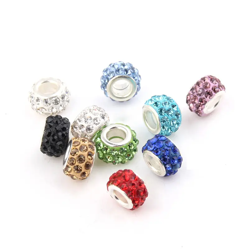 12mm Large Hole Rhinestone European Beads Large Hole Rondelle Spacer Beads For European Bracelet Snake Chain Charm Bracelet