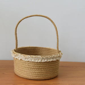 Cotton and linen <b>rope</b> flower <b>basket</b>, <b>storage</b> <b>basket</b>, snack <b>basket</b>, household <b>basket</b>, <b>storage</b> box, handheld lace round - Product Image 3