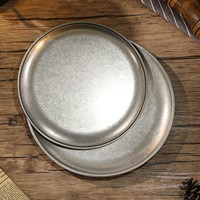 Plateau de service vintage coréen en acier inoxydable, motif flocon de neige rétro, pour café, fruits, dîner, barbecue, usage domestique et hôtelier