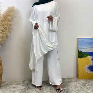 6809+1434 #   Abaya ChaomengFashion – Ensemble deux pièces uni avec fentes latérales, abaya modeste et pantalon assorti à poches - Product Image 4