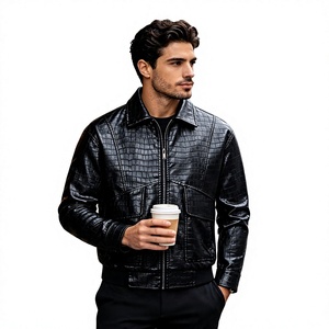 Chaqueta de Cuero Negra para Hombre, Manga Larga, Texturizada, Impermeable, Resistente al Viento y al Fuego, para Todas las Estaciones - Product Image 1