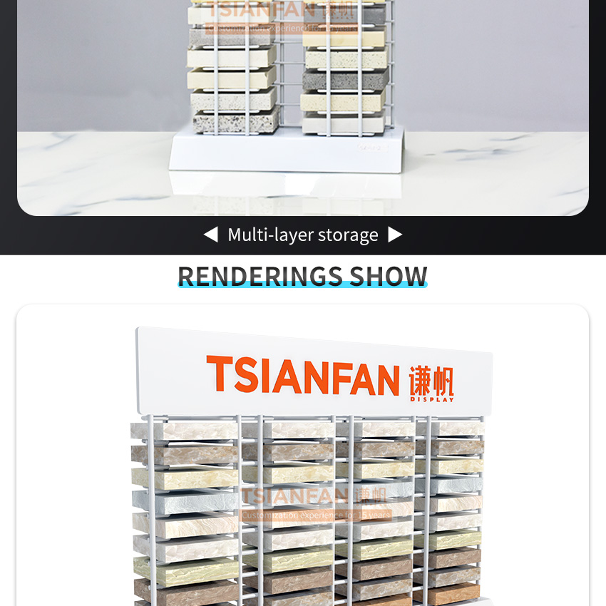 Tsianfan Factory Stone Desk Stand Table Top Granite Ceramic Marble Sample Showcase Countertop Tile Display Rack