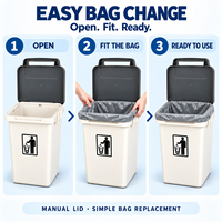 Série de poubelles manuelles à couvercle rabattable en plastique 20L 30L 50L pour cuisine, buanderie, garage
