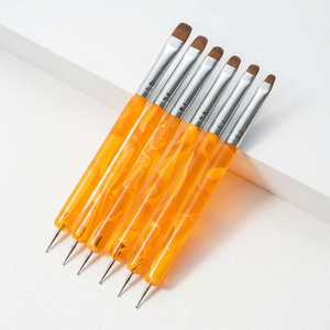 Ensemble de 6 stylos à double tête pour nail art, manche jaune ambre, poils en nylon faciles à nettoyer, pour manucure détaillée - Product Image 6