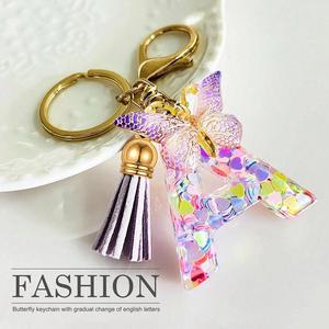 Cute Girl Resin Model <b>Kit</b> Shiny Crystal Butterfly Lucky Letter Keychain Pink Purple Letter Key Chains - Product Image 5