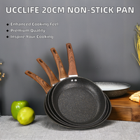 Lot d'Ustensiles de Cuisson à Induction Professionnels Antiadhésifs en Aluminium Ford, avec Poêle à Frire à Manche en Bois et Wok avec Couvercle en Verre pour la Cuisine