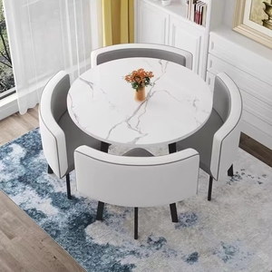 Set di Tavolo da Pranzo Rotondo Moderno di Lusso con Quattro Sedie e Tavolino da Caffè dal Design Salvaspazio - Product Image 5