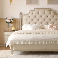 Lit double de style américain moderne et luxueux de 1,8 m en bois massif avec dossier en cuir souple, lit français haut de gamme pour chambre principale
