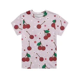 Kişiselleştirilmiş baskılı kiraz çocuklar üstleri giyim üreticileri moda yaz meyve tarzı çocuk giysileri kız erkek t-shirt