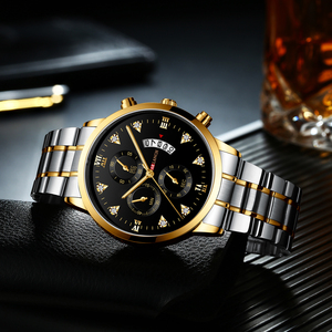 Luxury Mens Black Stainless Steel Watch Crystal Accent Roman Numerals Multi Dial Sport Quartz Wristwatch - Product Image 1