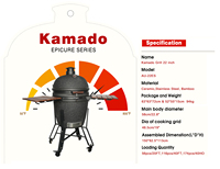 Barbecue au charbon de bois en céramique Kamado multifonction haut de gamme AUPLEX de 22 pouces (56 cm) pour la cour et le camping