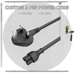 สายไฟ AC แบบ Nema 2 ขา ที่ปรับแต่งได้ และสายต่อพ่วงยาว 5 เมตร สำหรับเครื่องใช้ไฟฟ้าภายในบ้าน มาตรฐาน IP20 - Product Image 2