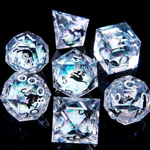 Set de dés DND Cat Liquid Core, 1 pièce, peints à la main, écologiques, à bords tranchants, en résine polyédrique pour jeux de rôle Dungeons & Dragons - Product Image 1